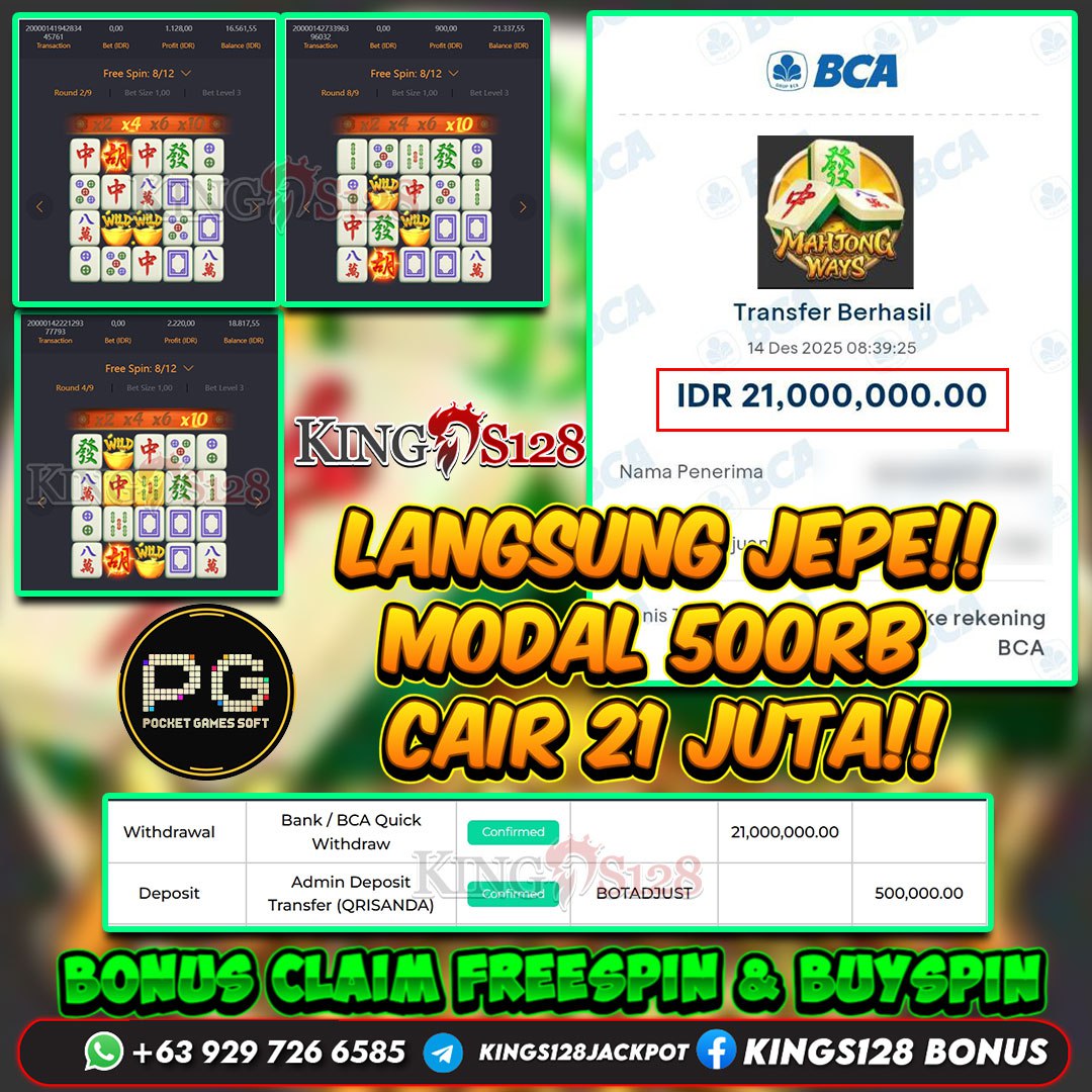 KINGS128 JACKPOT SLOT MAHJONG WAYS RP 21.000.000 ID : PUL***